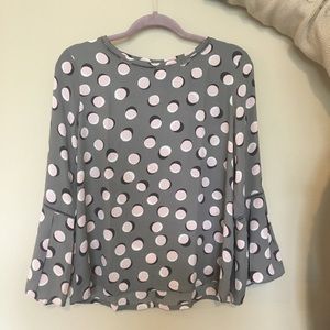 Gray dotted top with bell sleeves